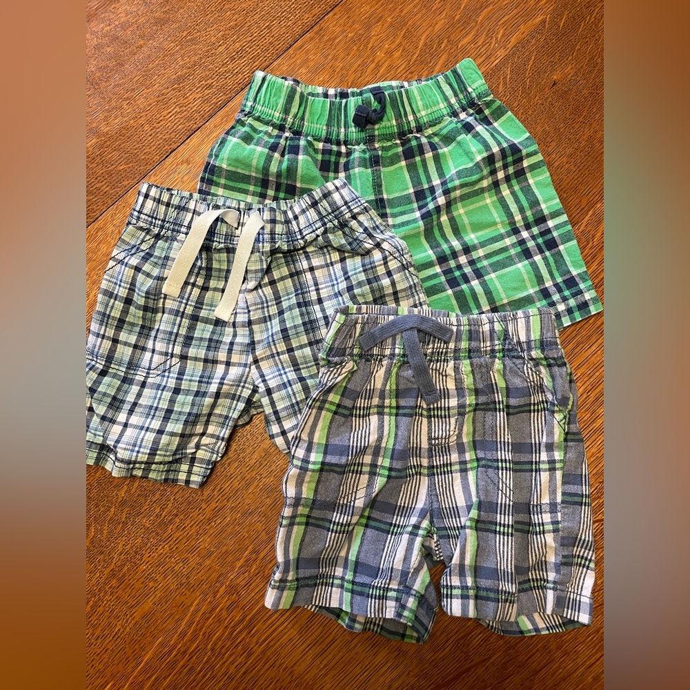 Carter's Plaid Shorts Trio in Green and Blue